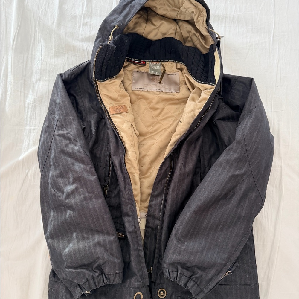 Black and Tan Hooded Ski Jacket
